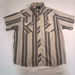 Vintage 80’s/90’s Wrangler Men's Striped Brown and Cream Shirt